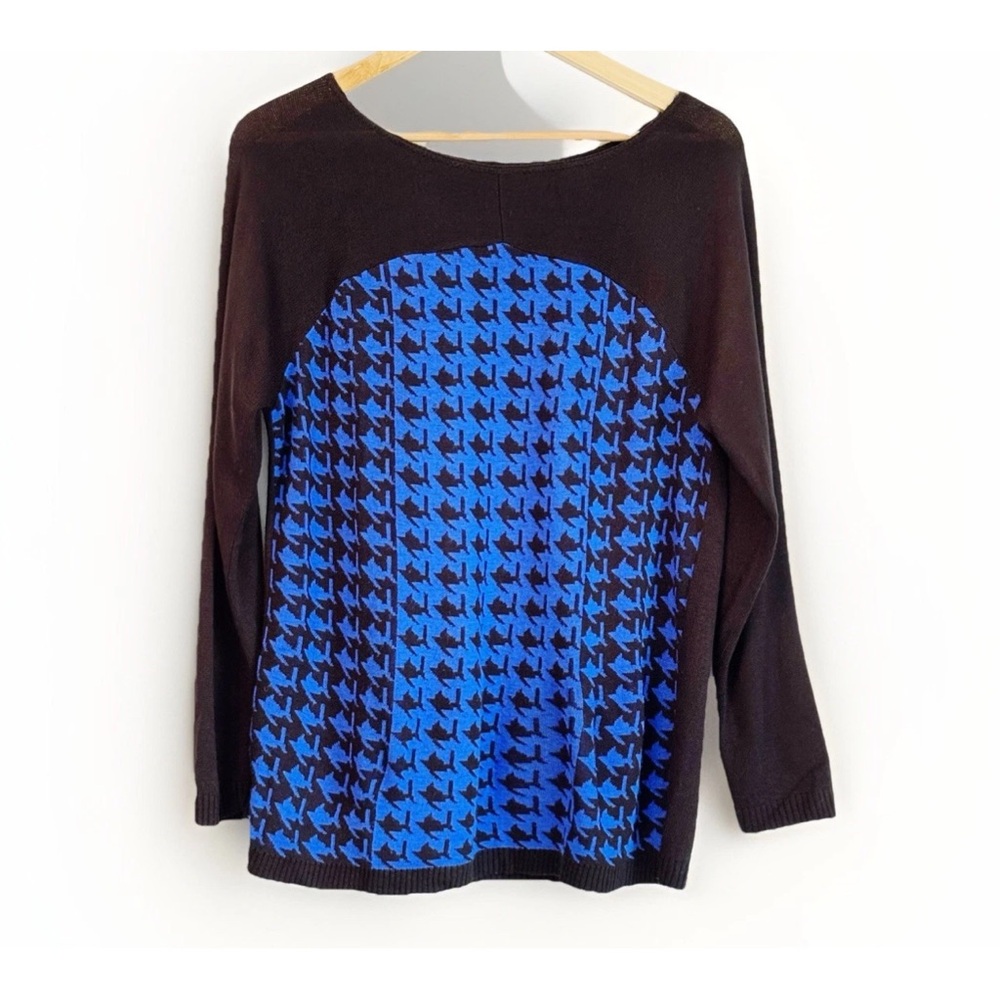 New Directions Black Cobalt Blue Houndstooth Sweater Women’s Large Artsy